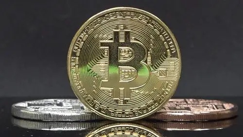 Bitcoin blockchain concept with digital mining visualization
